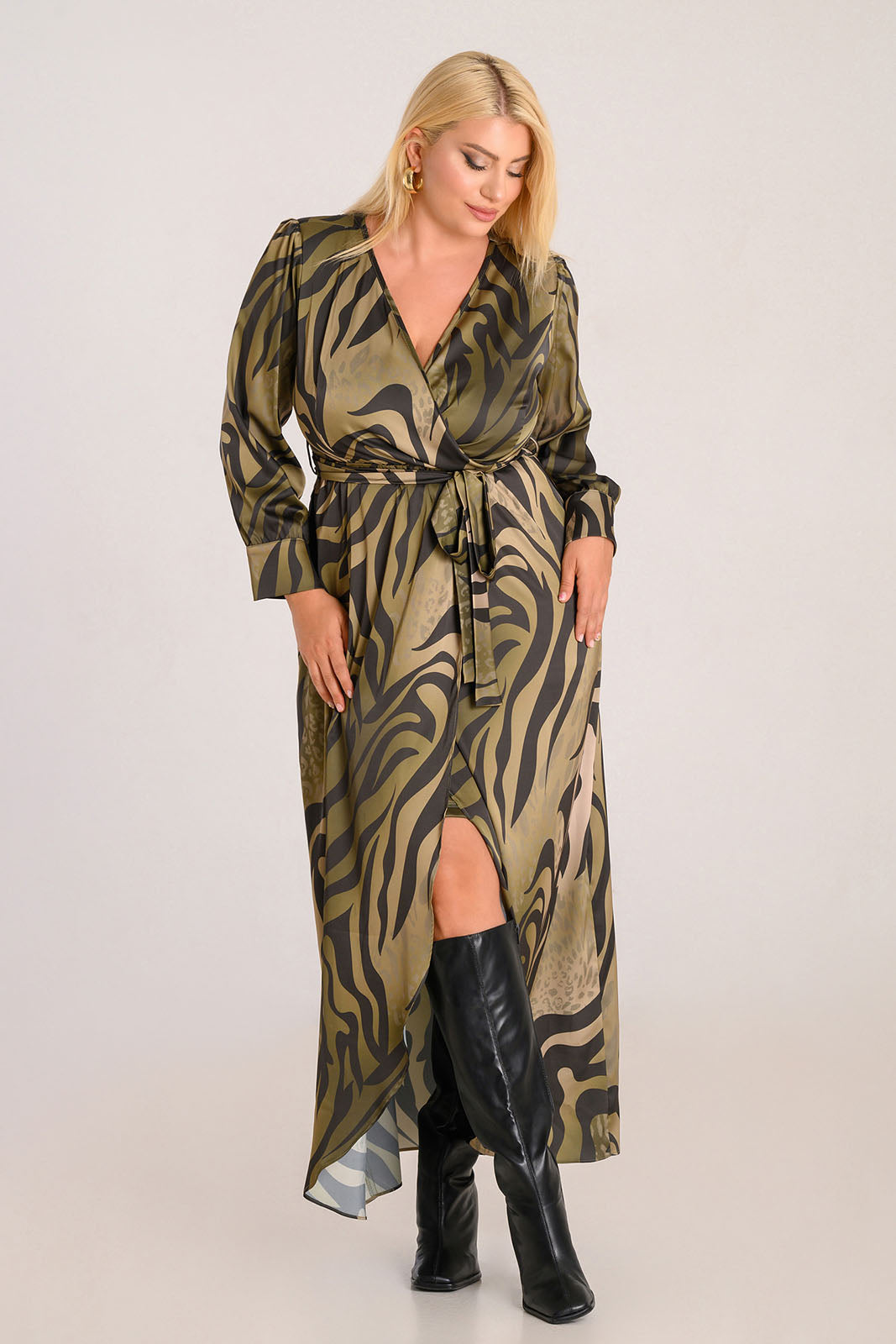 Φόρεμα Plus Size Maxi Animal Print - Silky Collection